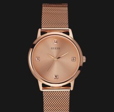 NEW GUESS ROSE GOLD TONE,DIAMOND ACCENT,MESH BRACELET WATCH-U0280G2