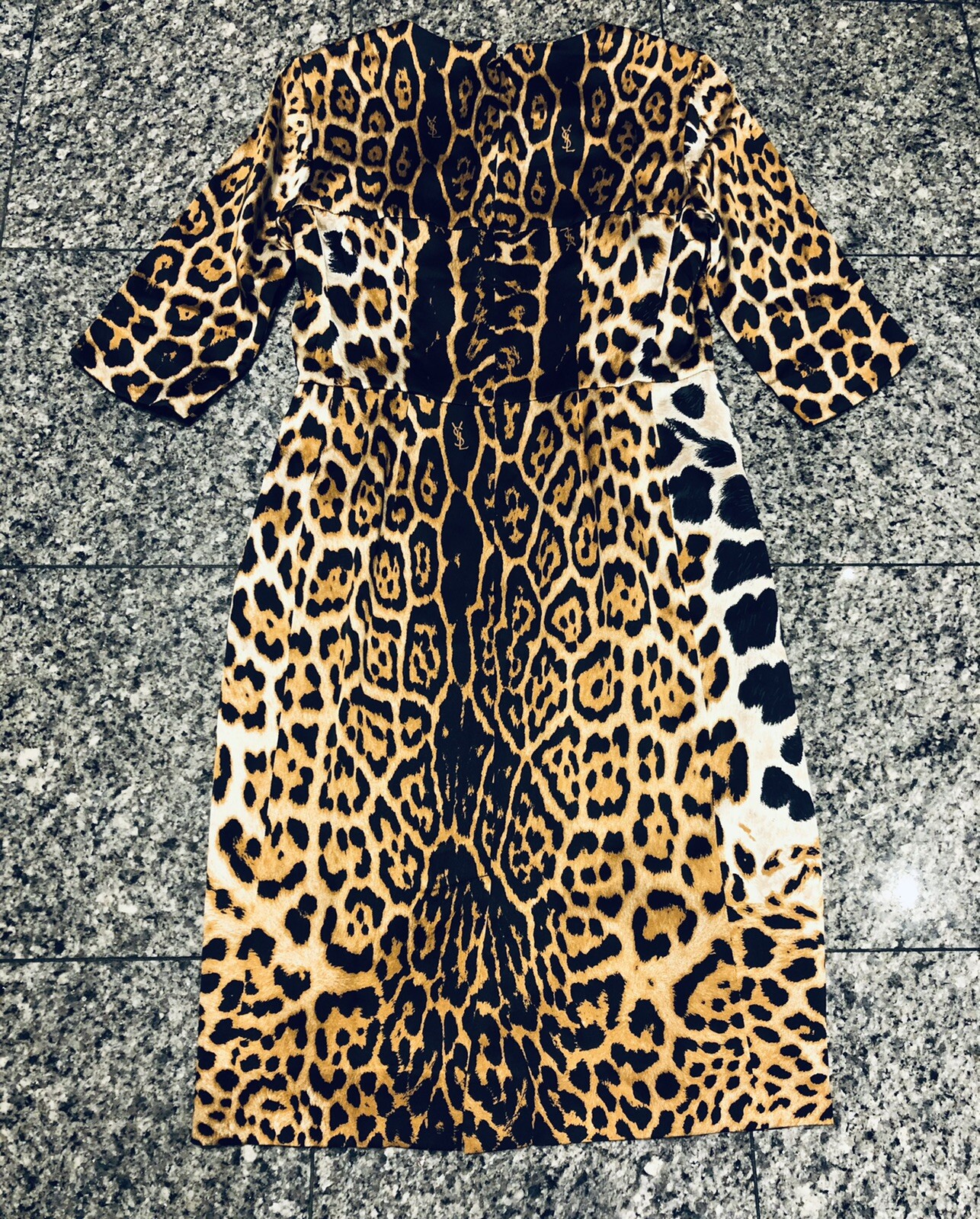 Abito Yves Saint Laurent YSL Paris 2010 marrone stampa leopardata 100% seta