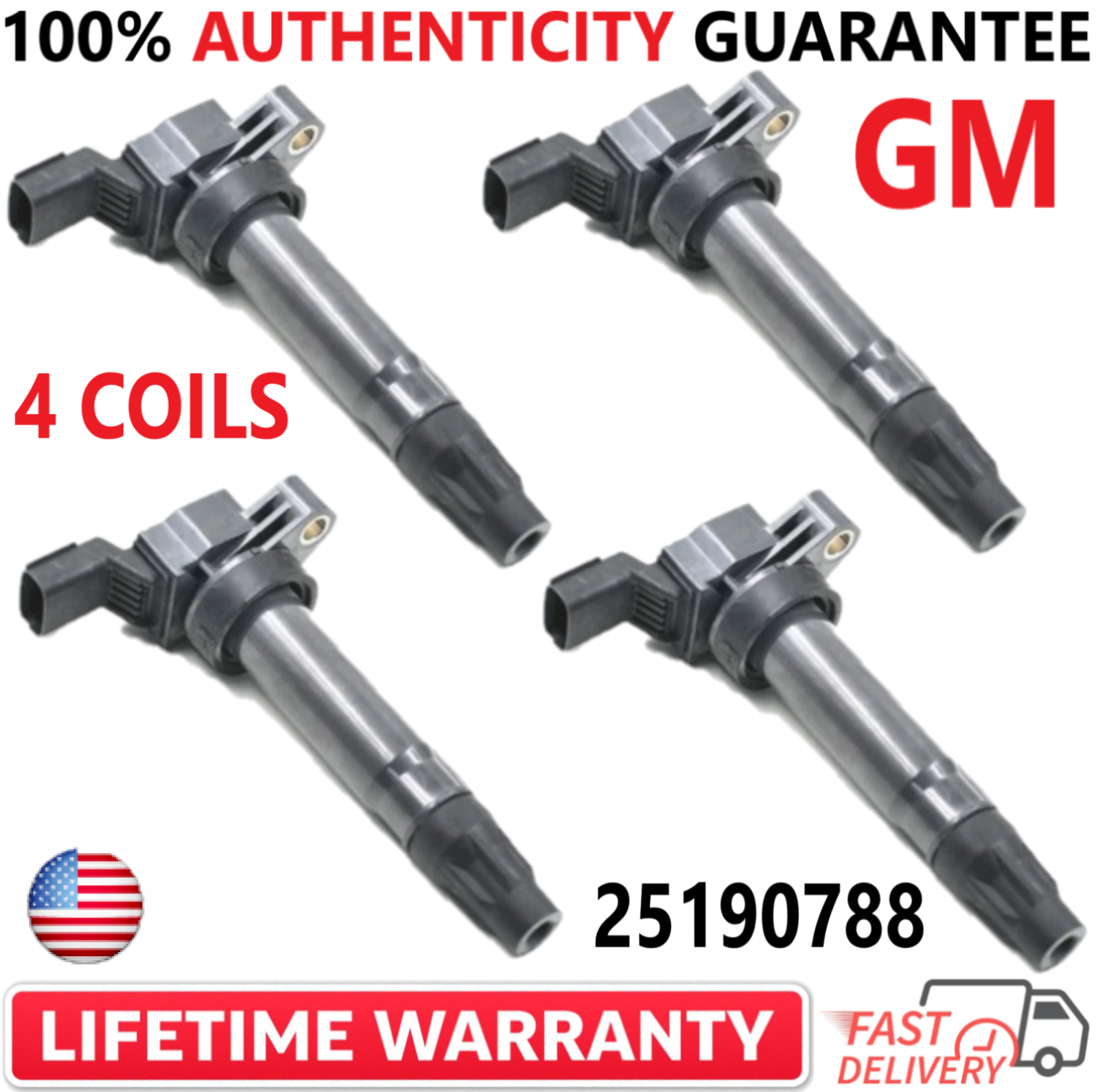 4 OEM GM Ignition Coils for 2012-2015 Chevy Spark 1.2L I4 25190788