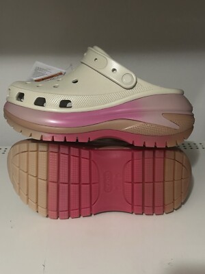 NWT Crocs Mega Crush Colordip Clog Men 7 Wms 9 Tan Pink Platform LIMITED EDITION