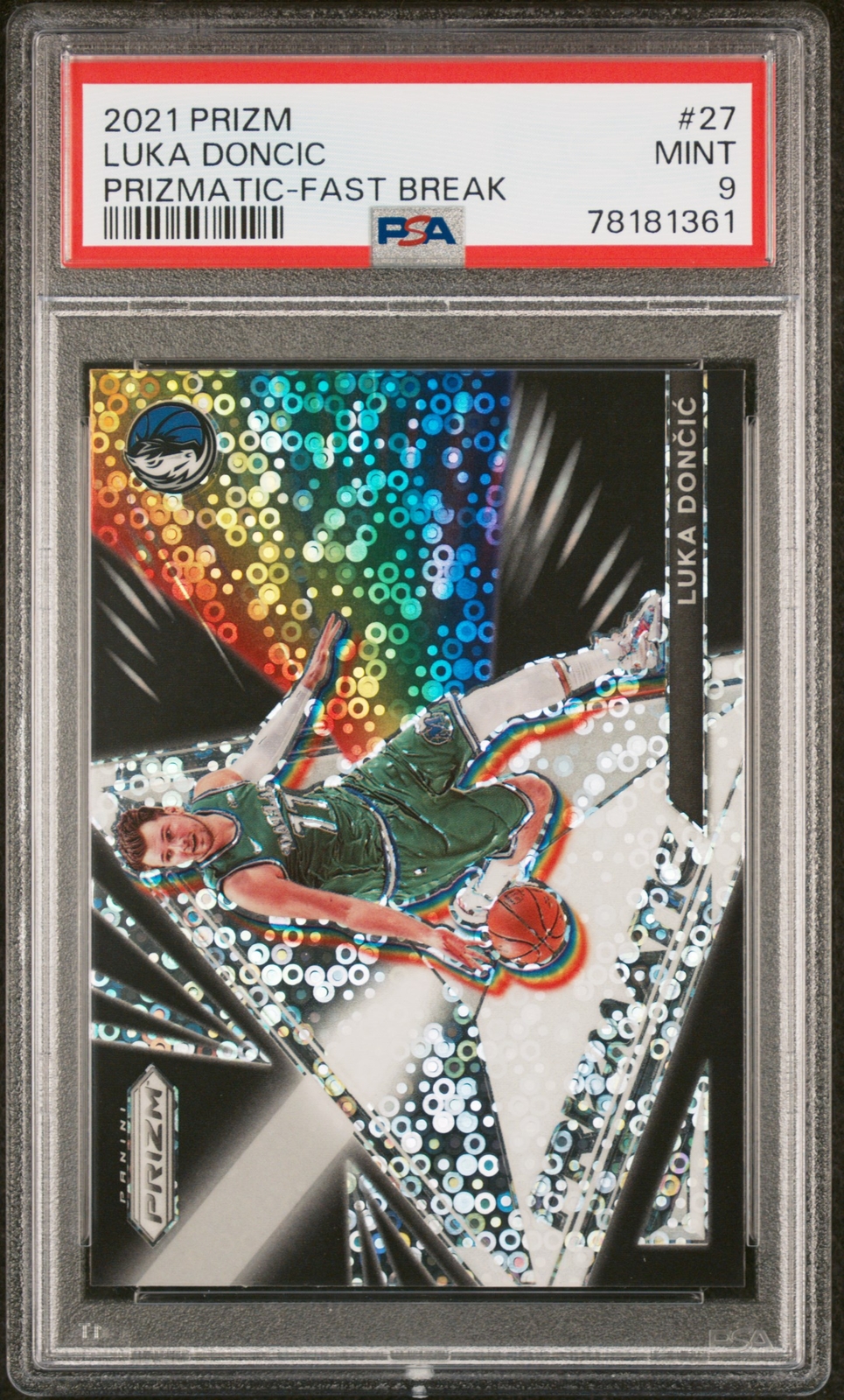2021 Prizm Prizmatic Luka Doncic #27 Fast Break PSA 9 Zero Pop