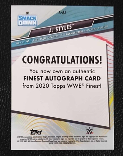 2020 WWE Topps Finest AJ STYLES Black 17/25 On Card Refractor Auto #A-AJ MINT - Picture 2 of 5
