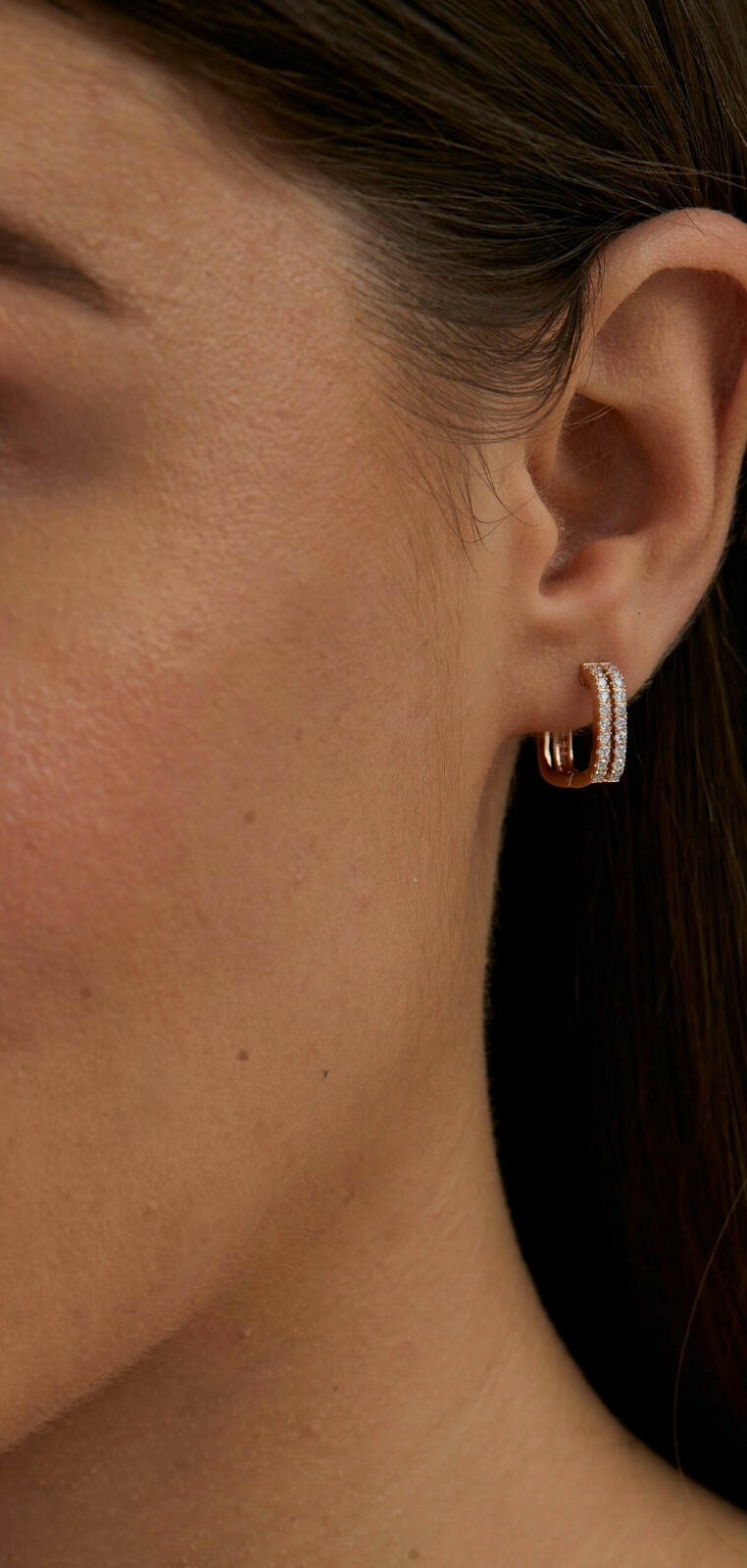 FILA Cerchi quadrati diamanti due file oro massiccio 14 kt diamanti cerchi matrimonio borchie donna.