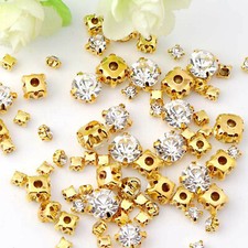 200 Golden Clear Crystal Glass Rose Montees Mixed Size Sew on Rhinestones Beads