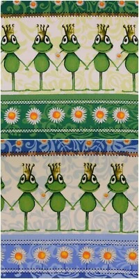 MARKENLOS Baumwolle Webware Frosch Kiss me Froschkönig Bordüre Blumen Meterware Stoff
