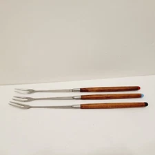 Vtg 3 Otagiri Teak Handled Fondue Party Forks Wood Handle