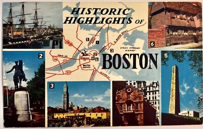 Boston MA Massachusetts 1960 Multi View Postcard Map