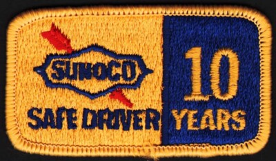 Vintage uniform patch SUNOCO gas oil Safe Driver 10 Years new old stock n-mint+