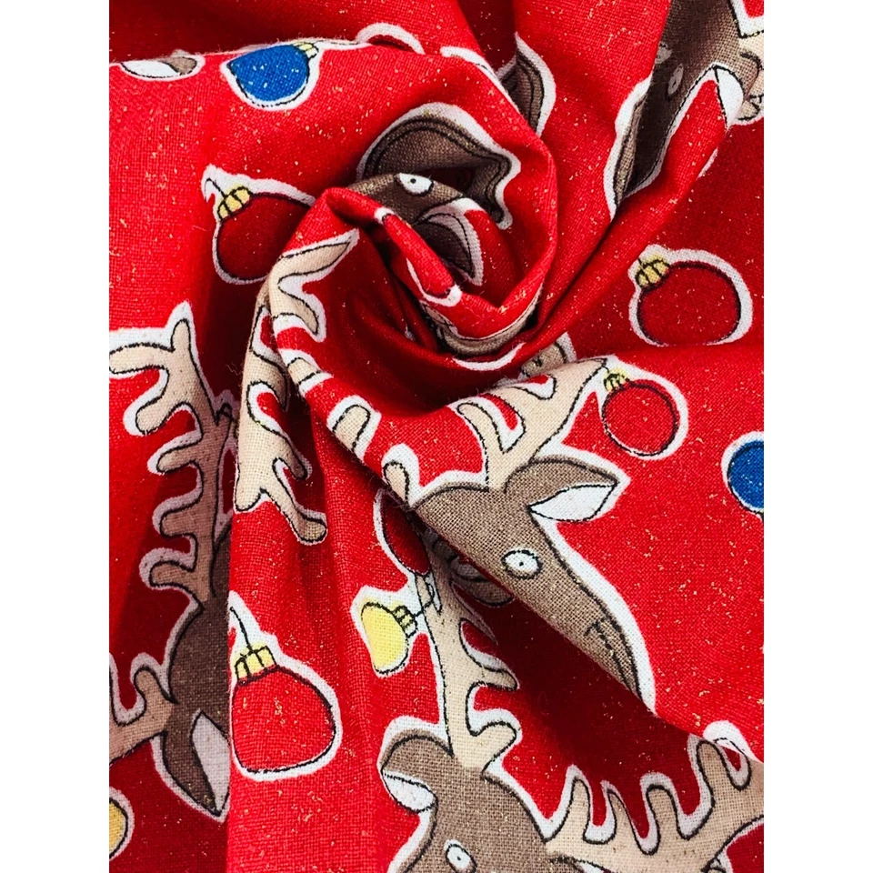 Christmas Moose Fabric Sewing Quilting Sparkles Ornaments Red Rudolf Reindeer - Image 4 of 4