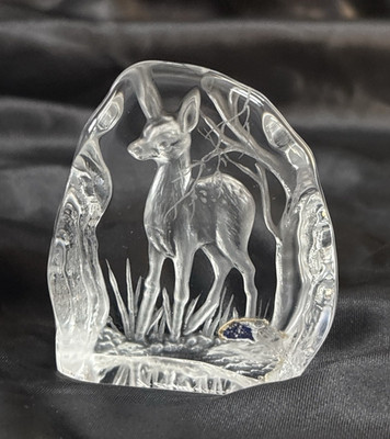 Vintage Art Glass Crystal Fawn Paperweight Signed Capredoni Dartington 2.5'' Tall