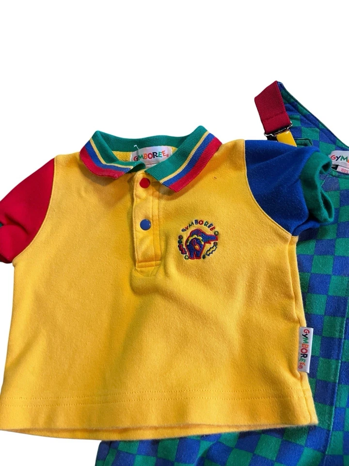 Vtg 1990s 90’s Gymboree Rainbow Tag Overalls w/ Retro Color Block Shirt Newborn - Image 4 of 4