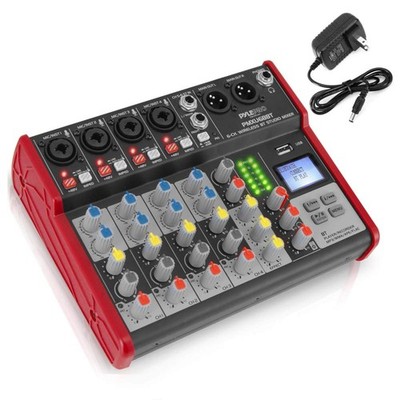 PYLE Studio Audio Sound Mixer Board - 6 Channel Bluetooth Compatible Red 