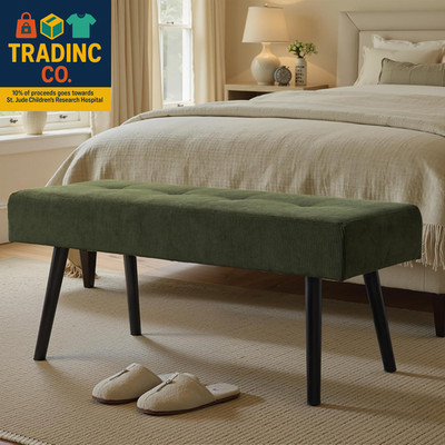 Entryway Bench - Green Bench for Bedroom, Modern Ottoman End of Bed, Corduroy Pa