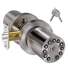 Keypad Door Knob with Key,Keyless Entry Door Lock, Code Locks Door Satin Nickel