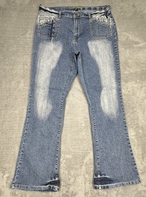 Apollo Jeans Womens 17/18 (36x31) Blue Distressed Bootcut Flap Pockets Studded