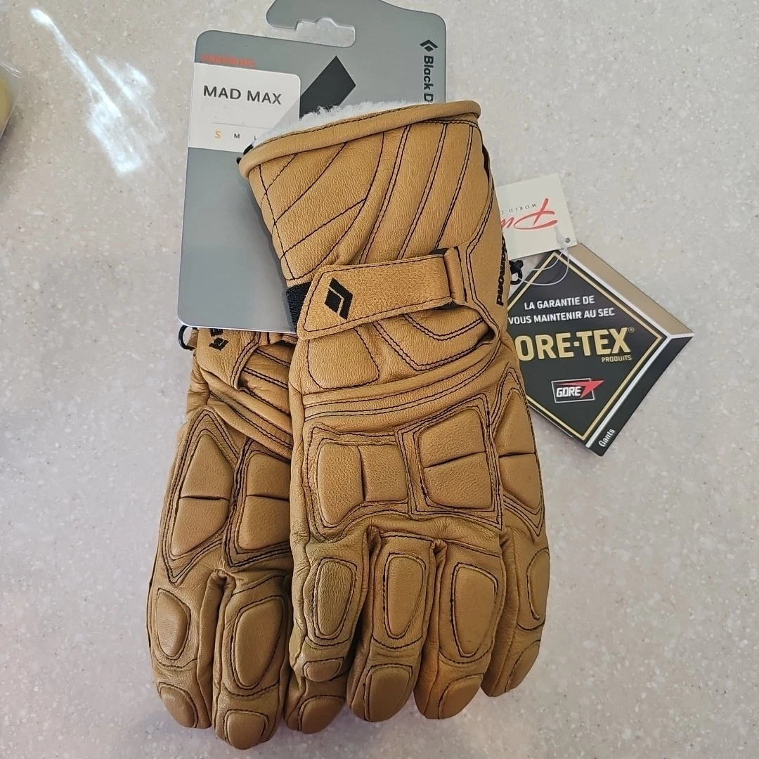 New Black Diamond Mad Max Ski Gloves Small Gore Tex Leather Khaki Brown Snow