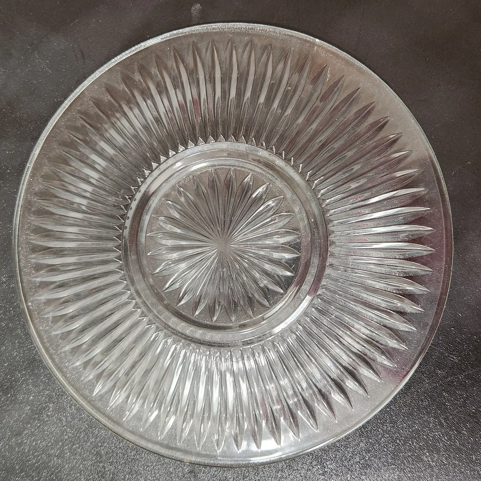 Plato de cena de vidrio Gibson Everyday Malaysia vidrio transparente patrón Starburt 9" Foto 2 de 3