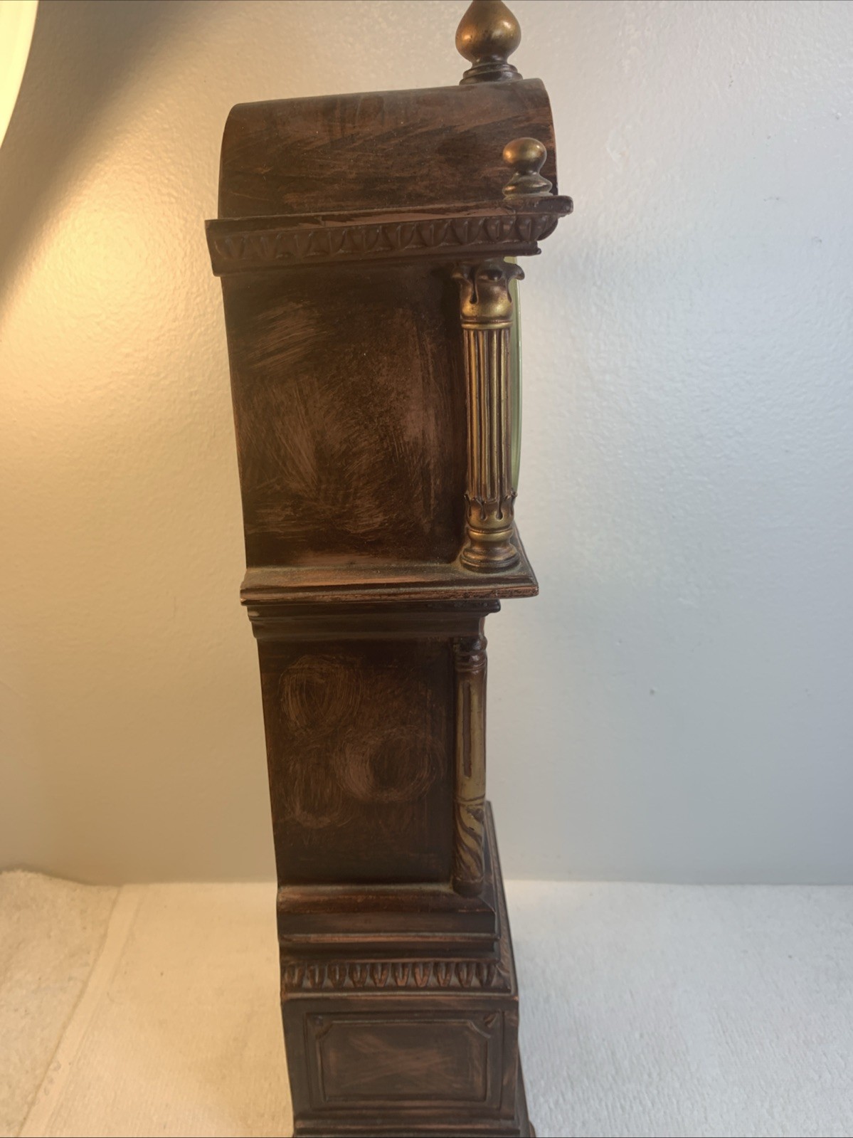 Quartz Cherry Wood Gold & Brown 1980s Grandfather Mantle or Table Clock 17.5”