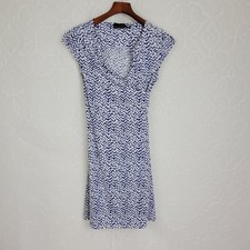 The Limited Wrap Dress Womens Small Blue White Zigzag V Neck Stretch Side Tie