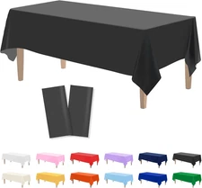 2PCS Black Plastic Tablecloths 54 x 108 Inch, Disposable Table Cloths Rectangle