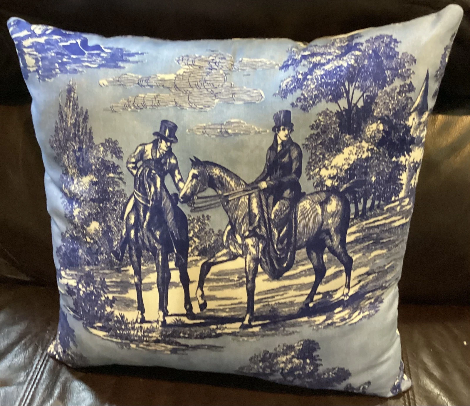 Fox Hunt Hunting Side Saddle Lady Blue Pillow