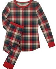 NEW 3X Womens Cotton Blend Thermal 2pc Pajama Lounge Set Plaid Blue Cream Red