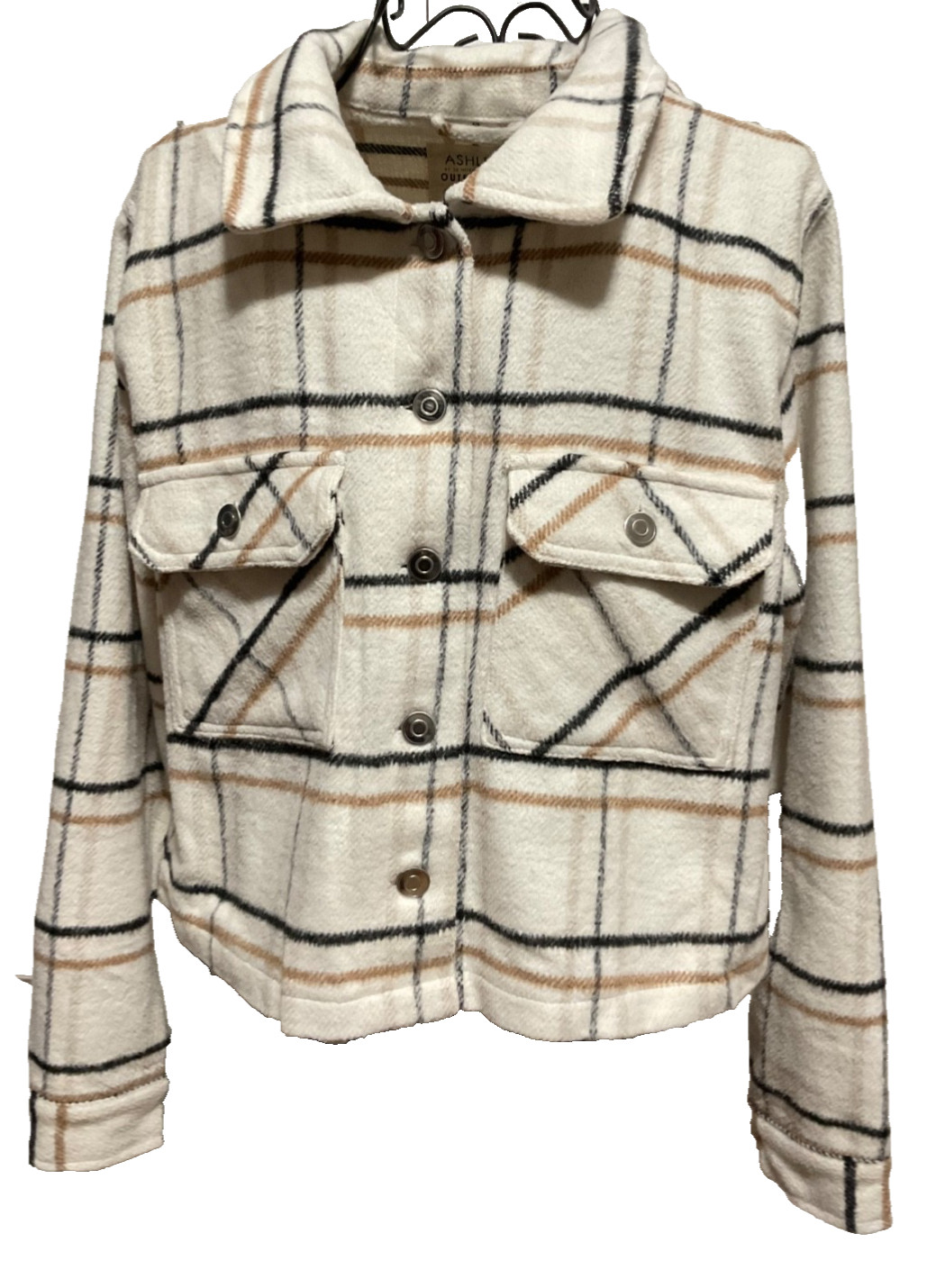 Ashley Outerwear Medium Cropped Jacket White Plai… - image 1