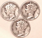 (3) Mercury Dimes - Fine/VF - 1936 1940 1944S - #3638ED FREE SHIPPING