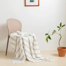 Simple&Opulence Yarn Dyed Striped Cotton Muslin Throw(50x60), Grey 