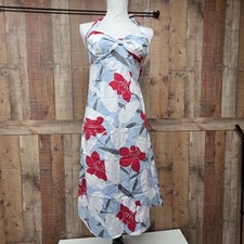 Tommy Bahama Stretch Womens Hatler Neck Dress Hibiscus Tropical Print Size 4