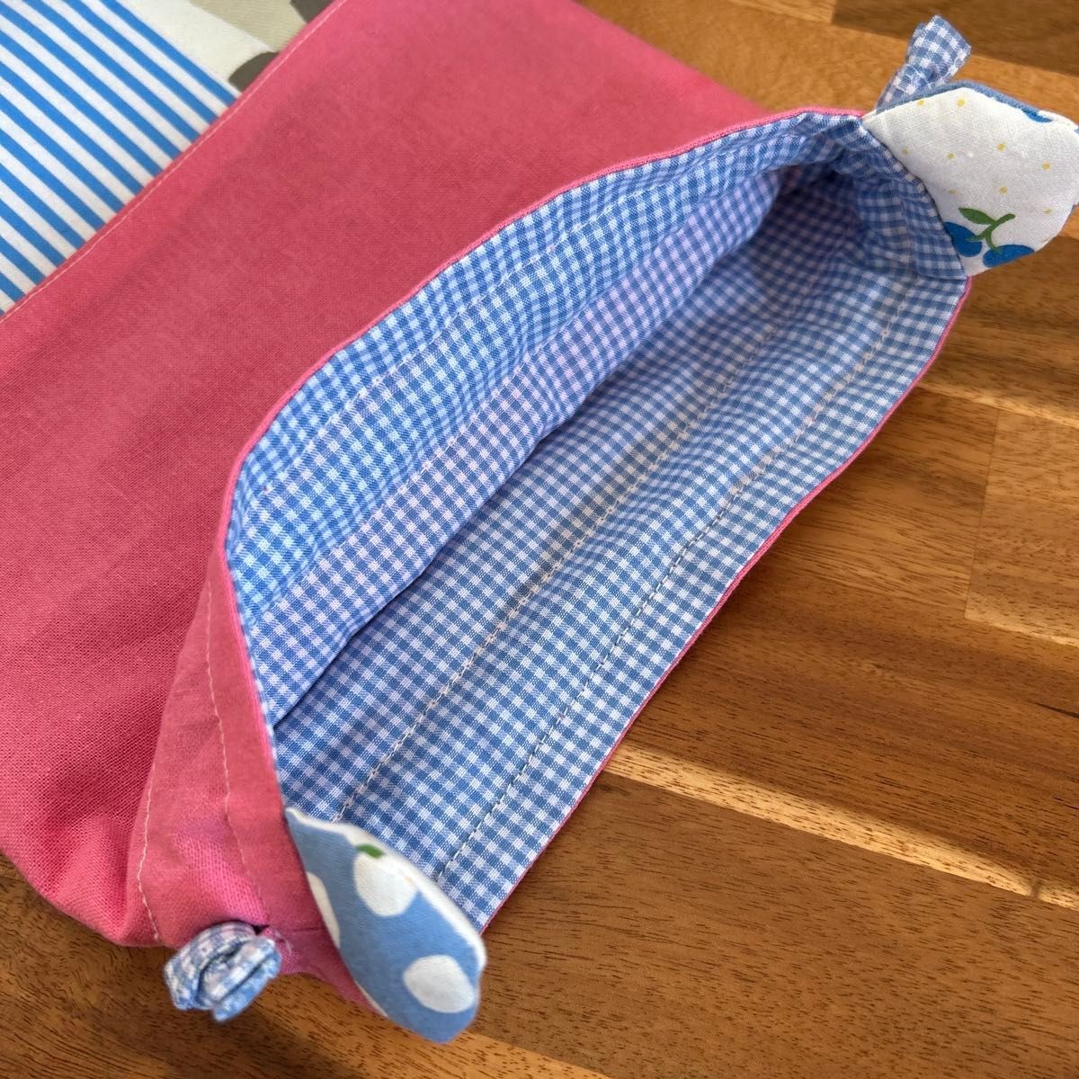 Drawstring Bag Patchwork with Ears Pink Blue Draw… - image 5