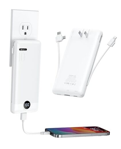 10000mAh Slim 22.5W Fast Charging Portable Power Bank with Wall Plug in White-image