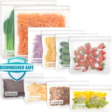 Qinline Reusable Food Storage Bags - 10 Pack Freezer Bags, Reusable Bags Sili...