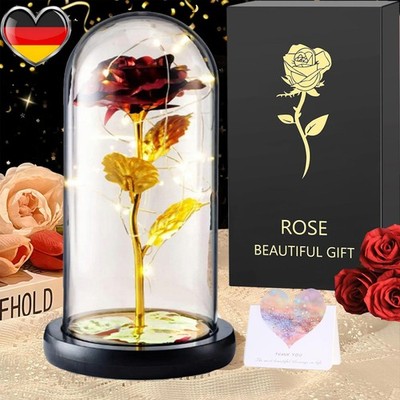 LED Ewige Rose im Glas für Frauen Geburtstag Geschenk Die Schöne und Biest Roses