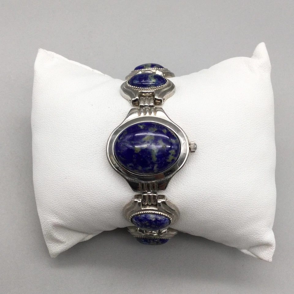 Relógio Avon reversível feminino 26mm tom prata azul cabochão nova bateria 6,75" - Imagem 2 de 4