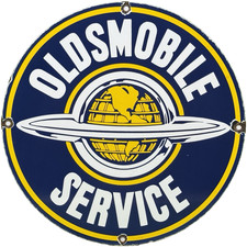 VINTAGE OLDSMOBILE SERVICE PORCELAIN SIGN DEALERSHIP GAS STATION OIL GARAGE