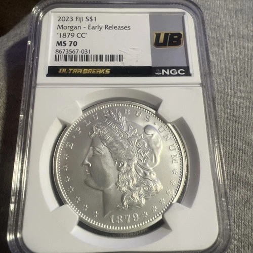 1879 CC Morgan Silver Dollar NGC MS70 Ultra Breaks Label 2023 Fiji Mint .999