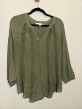 Counterparts Blouse Womens L Sage Green Rayon 3/4 Bell Sleeve Boho Peasant