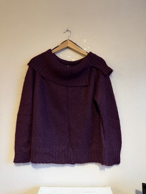 M&S Strickpullover Mohair-Mischung auberginefarben Wasserfallausschnitt - Größe UK 18 (OL)