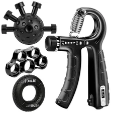 TEAWOO 4-Pack Grip Strength Trainer Kit, Adjustable Forearm Strengthener, Bla...