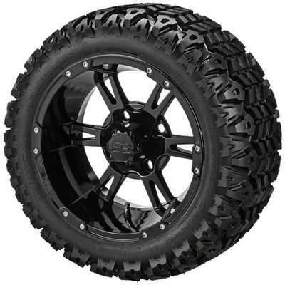 (4) Golf Cart 23x10.50-12 Sierra Sport A/T Tire on 12x7 Gloss Black Raptor Wheel