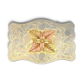 VINTAGE WESTERN DESIGNER LAZY K BLACK HILLS 10K GOLD TRIM BELT BUCKLE SIGNED