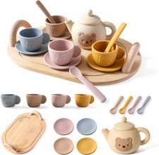 Tea Party Set for Little Girls 1-3 Kids Tea Set with Silicone Teapot Cups