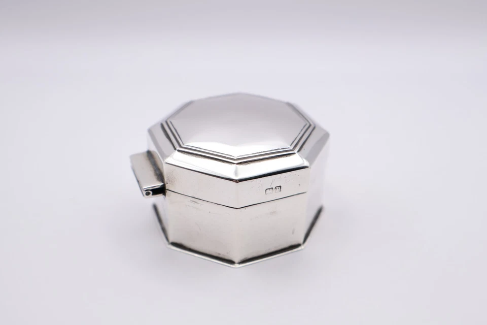 Caixa de joias octangular de prata esterlina antiga de qualidade Birmingham 1914 - Imagem 3 de 4