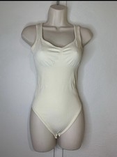 Beige bodysuit tank top ribbed stretch size medium.  G 