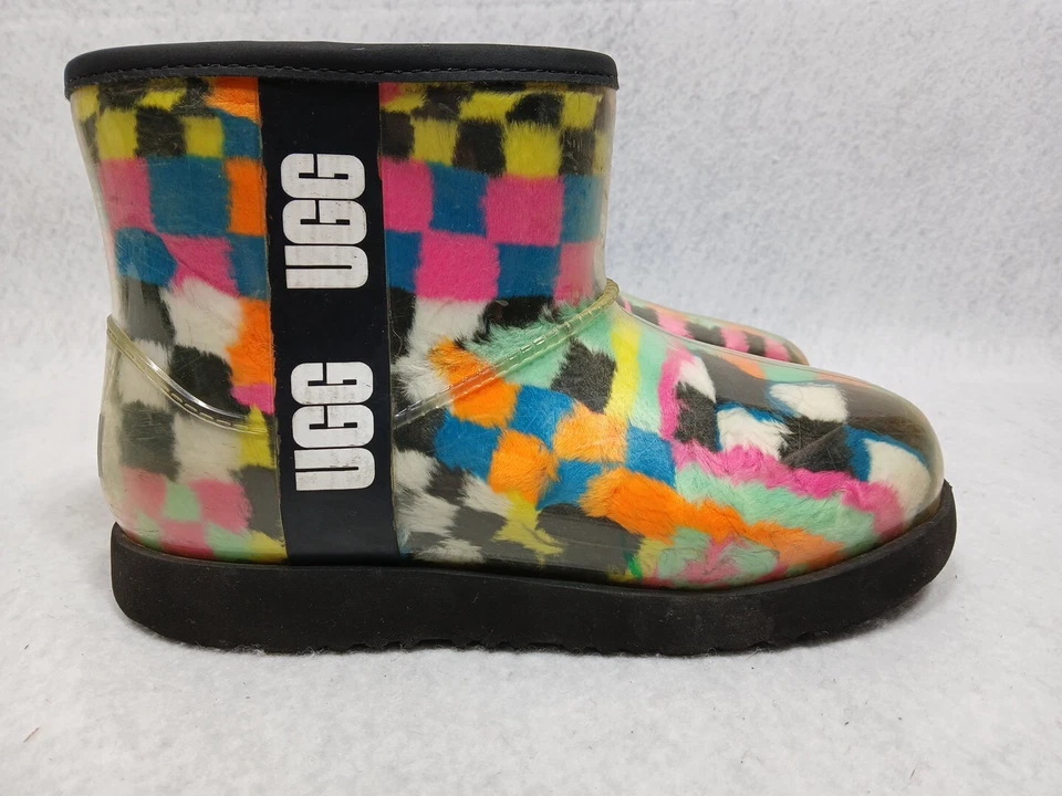 Botas impermeáveis femininas UGG clássicas transparentes mini xadrez chuva tamanho 6 crianças 4 - Imagem 2 de 4