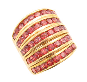 Authentic 925 Sterling Silver Vintage Ring Gold Plated Red CZ Inlay Bands Sz 9 RG31543