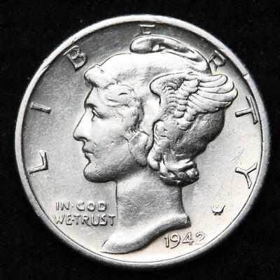 1942-S Mercury Silver Dime AU FREE SHIPPING 