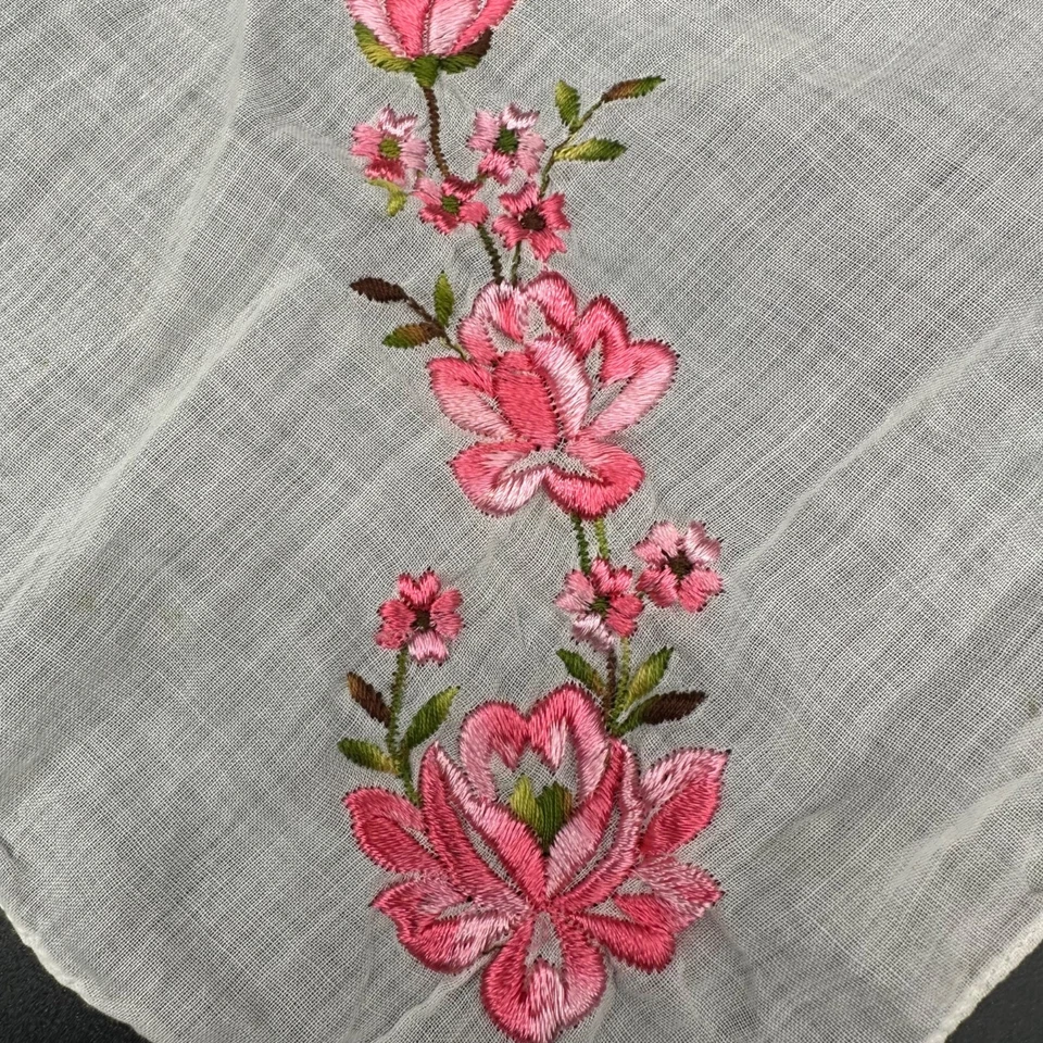 Pañuelo Vintage Floral Bordado Pañuelo Rosa Flores Algodón Flores Foto 4 de 4