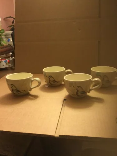 Four (4) Red Wing Pottery Bob White Quail Coffee Cups